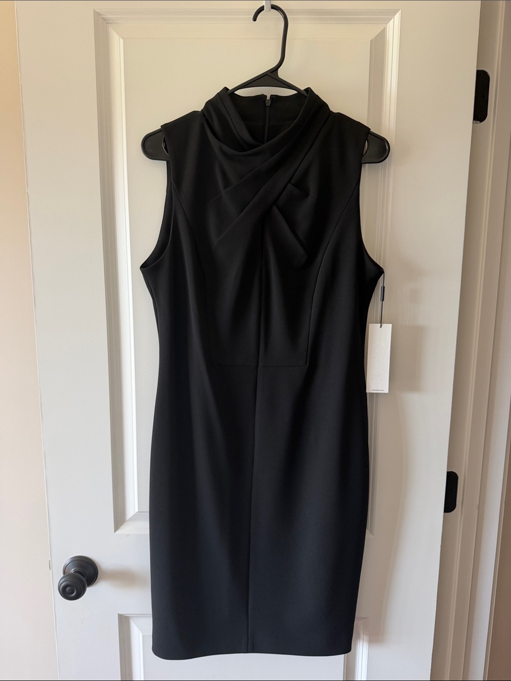 New!! Calvin Klein Elegant Black Sleeveless Dress with Draped Neckline